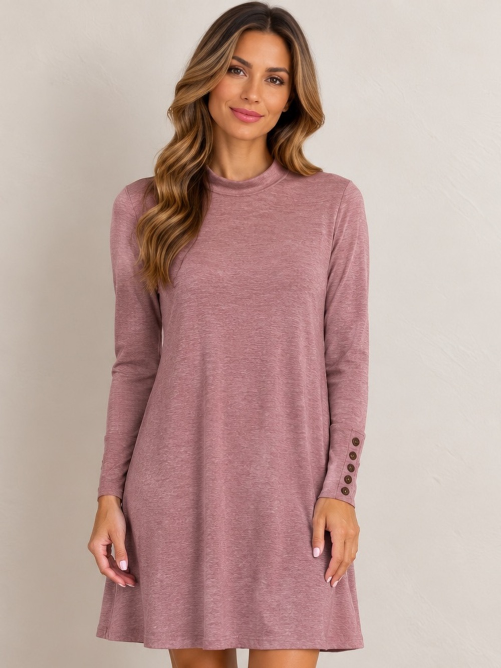 Cable & Gauge Mauve Long Sleeve Button Cuff Swing Dress